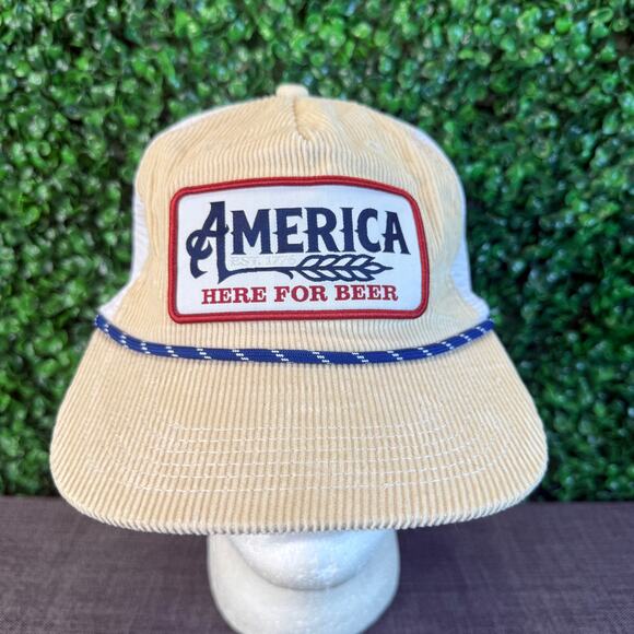 Simply Southern Adult America Here For The Beer Snapback Hat Rope Cap Corduroy - Picture 1 of 10
